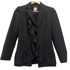 Red Valentino Black Ruffle Hem One Button Blazer Size 48